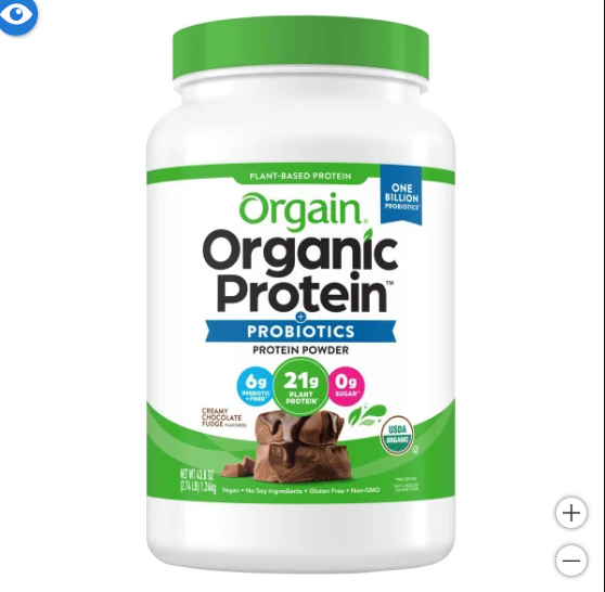 Orgain USDA Organic Plant Protein Powder + Probiotics, Creamy Chocolate Fudge, 2.74lbs (1.24kgs)