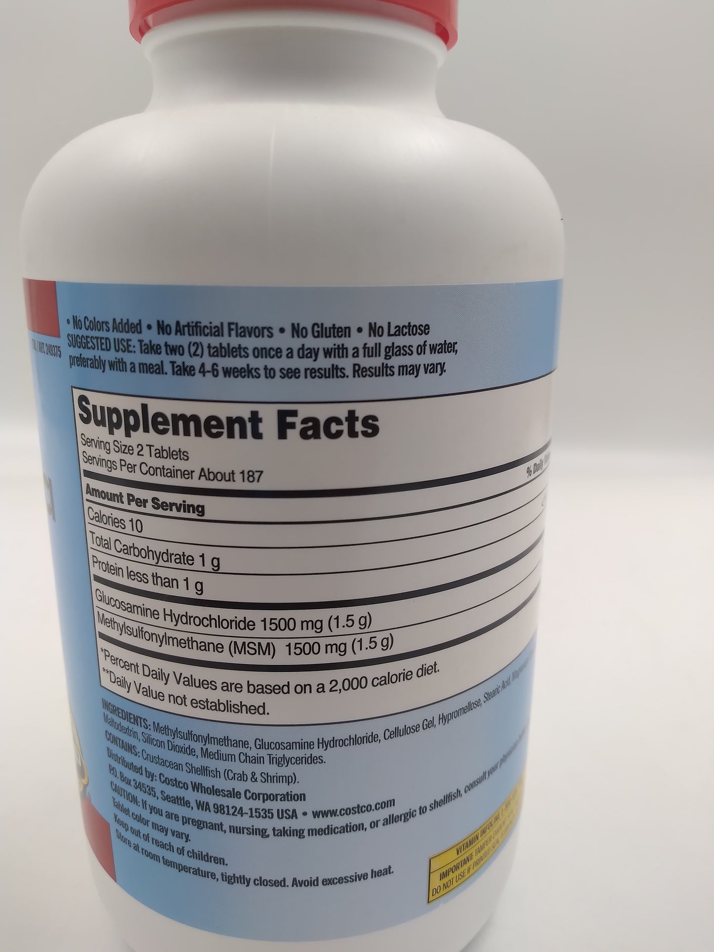 Kirkland Signature Glucosamine HCI 1500mg with MSM 1500mg 375 tablets